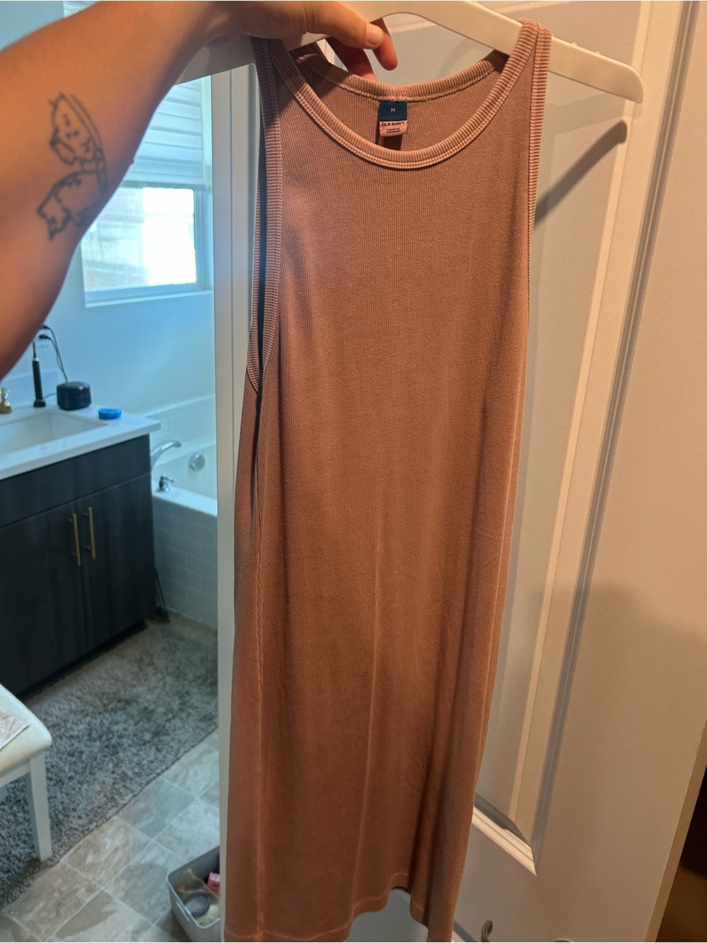 Ribbed Tank Midi Dress in Tan